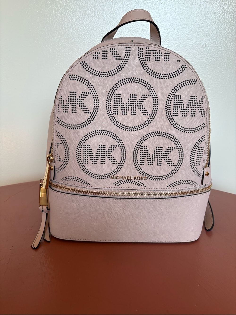 Michael Kors Pale Pink Perforated MK Logo Backpack NWOT